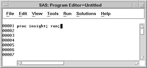 Part 2. Introduction Invoking SAS/INSIGHT Software You can invoke SAS/INSIGHT software in any of three ways. =è You can type insight on the command line. Figure 2.2. Command Line =è If you have menus, you can choose Solutions:Analyze:Interactive Data Analysis.