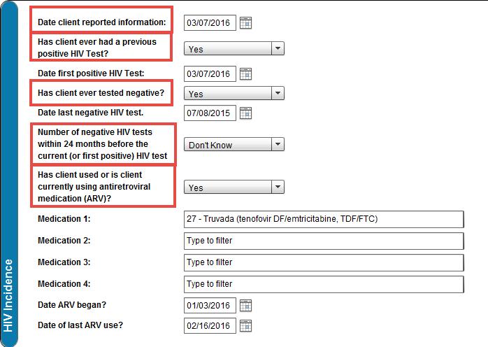 10. Select a response for the Surveillance question. 11. Select responses for the 5 items in the HIV Incidence section.