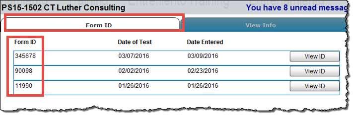 Step Result: A list of previously submitted HIV tests displays, listed by Form ID.