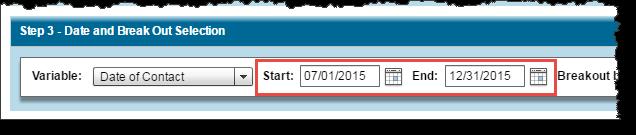 Step 5. Select date options in the Step 3 area to define a timeframe for your report data.