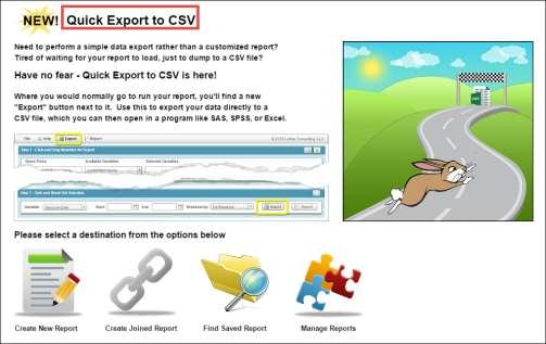 Step Result: The Quick Export to CSV window displays. 2.