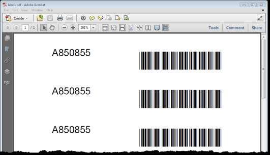 Print your labels from the task bar in the Adobe Reader.