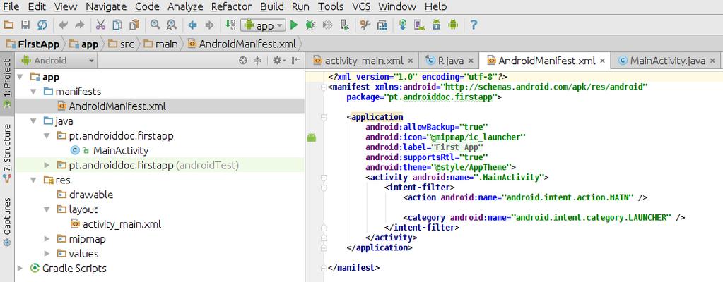 Android Manifest XML Every application must have a manifest.xml file in its root directory.