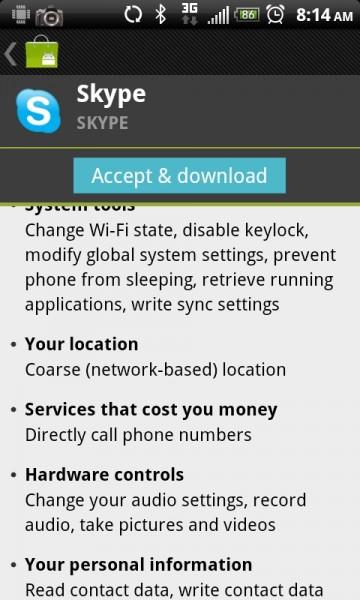 Android resource access User agreement at install time API: o Sensor: motion, environmental, position o Location: Google
