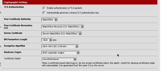 1. TLS Authentication: Check both check boxes 2. Peer Certificate Authority: Use the CA we created 3. 4. 5. 6. 7. 8.