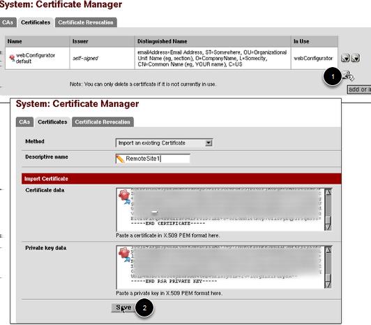 Client Side(s): Import the Certificates (User Certs) Click the Certificates leaf, add new one.