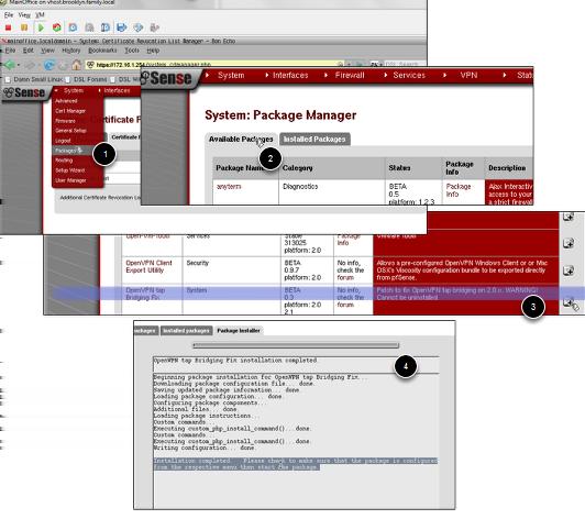 Install Package: OpenVPN Bridge Fix There is no tunnel network when using tap/bridging mode, yet the PfSense 2.0 gui required you to enter one.