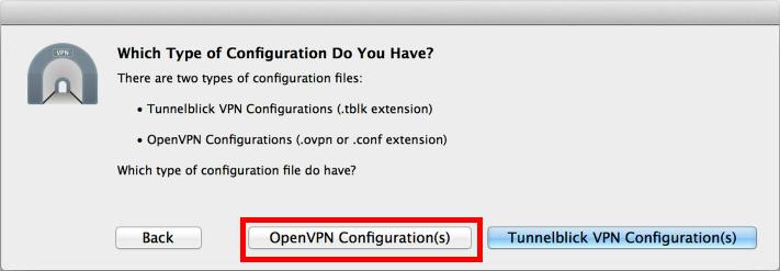 configuration" Figure 13: Query of the type of configuration files (10) Save the OpenVPN key and configuration files provided by FAFNIR to your Desktop