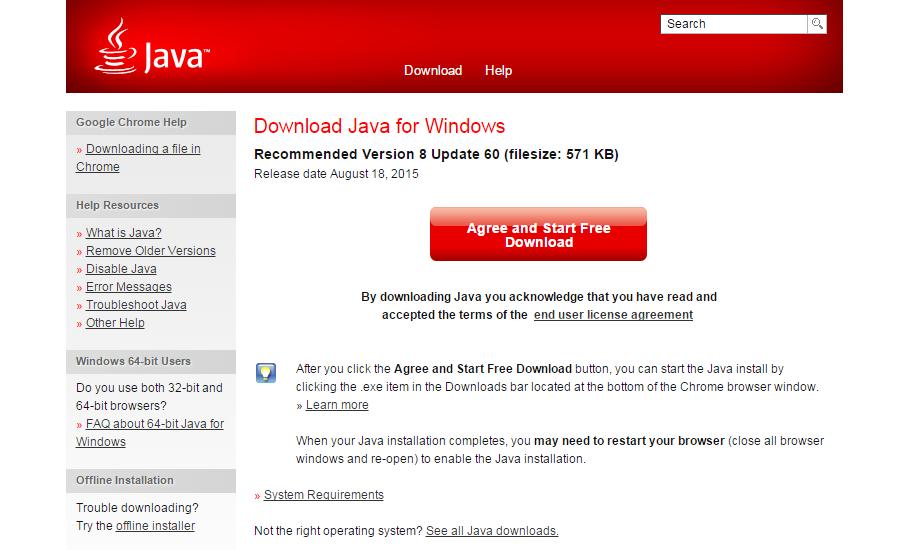 Java This page may look different depending on
