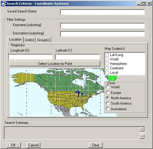 3. Enter the following parameters into the dialog to narrow down the 4,000 + coordinate systems supported by Bentley Map.