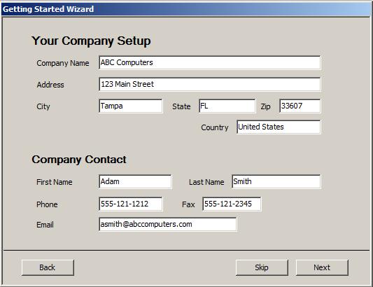 LabTech Figure 12: Company Setup NOTE: You can skip any of the screens by