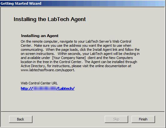 LabTech Figure 19: Installing the LabTech Agent 50. This tells you how to install the agent on the remote computer and shows you the URL to the Web Control Center.