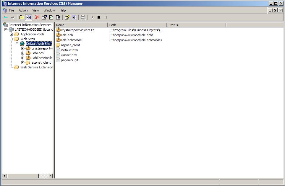 LabTech Figure 48: IIS Manager 6.0 2. Expand the web server > Web Sites. 3.