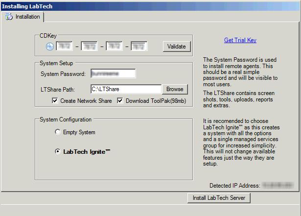 LabTech Ignite Installation Figure 5: Installing LabTech Ignite 13. Enter your CD Key and click Validate. You will receive a message that your CD key is valid, if it is valid.