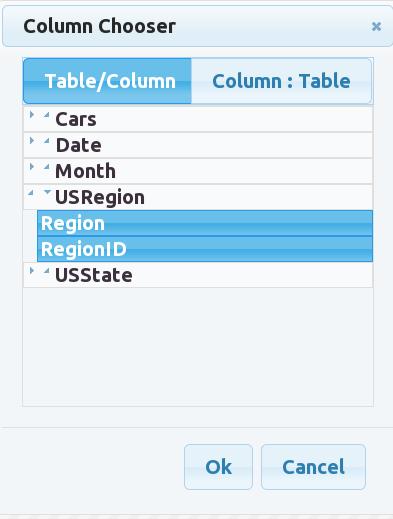 You can select multiple columns across tables as required. The system is smart to figure out the relationships between the entities and present you the data seamlessly.