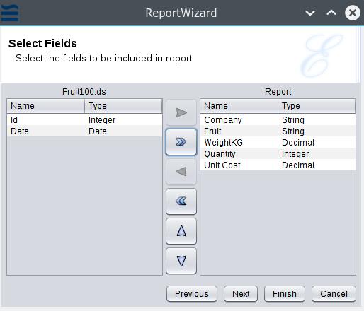 6. Click Next and select the fields on which the report is to be