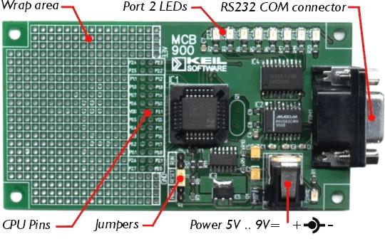 Page 10 of 25 Features and Technical Data RS232 driver provides a standard COM port interface 8 buffered LEDs display I/O port 2 status information 3,3V low-drop regulator allows wide power supply