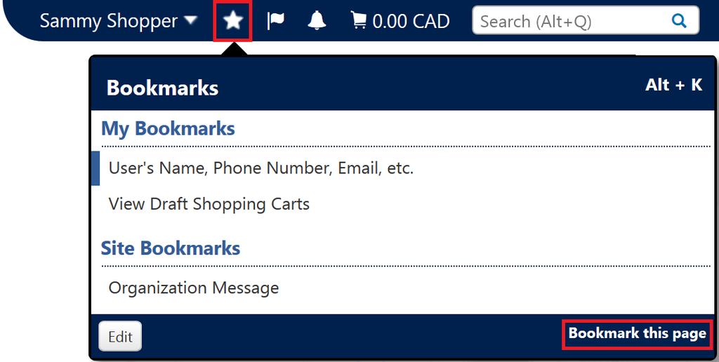 Bookmarks and Keyboard Shortcuts Bookmarks Bookmarks provide quick access to frequently used pages. To bookmark a page: 1. Go to the page you wish to bookmark. 2.