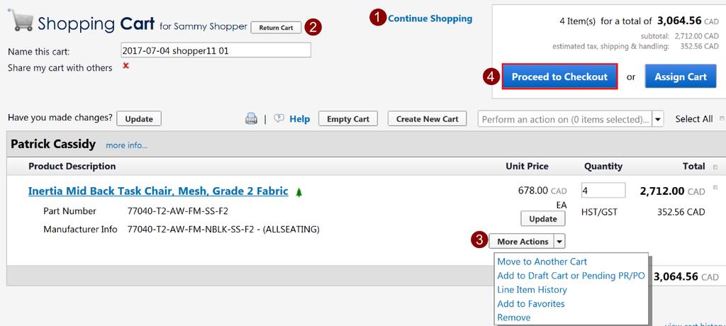 Reviewing an Assigned Cart Once the cart has been opened, you can review and make changes to the order by clicking on the cart total in the top navigation bar, then View My Cart.