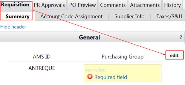 Purchasing Group Your Purchasing Group is a three character ID that identifies purchases made by your department.
