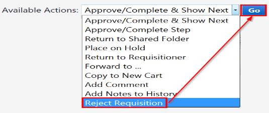 Rejecting a Requisition When a Requisition is submitted for your approval, you can reject the entire Requisition, or reject specific line items before it is approved.