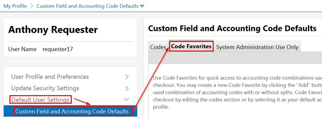 Code Favourites Code favourites allow users to save different sets of accounting codes frequently used in combination with one another.