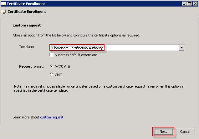 Figure 15: Navigating to All Tasks > Advanced Operations > Create Custom Request. 3. The Certificate Enrollment wizard appears.