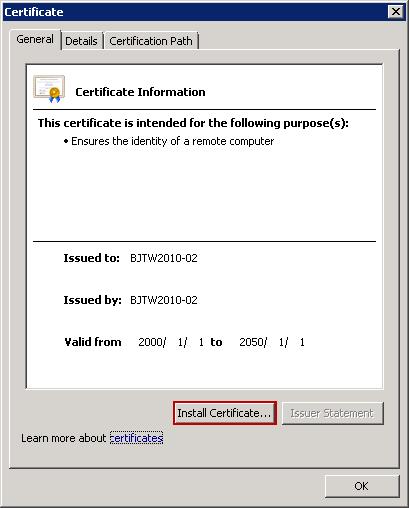 Click Install Certificate button to install DocAve certificate.