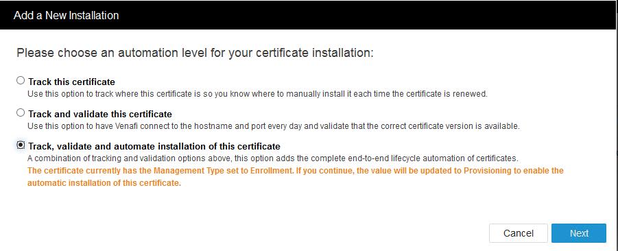 Add Installation Track Certificate- Creates Basic App object Track And Validation- Creates Basic App and asks for validation