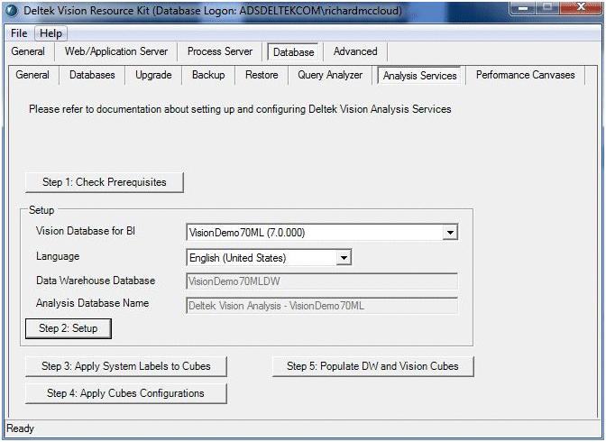 Appendix A: Configure Vision Analysis Cubes for a SQL Server Clustered Environment Detailed instructions and screen shots for each of the steps on the Analysis Services tab can be found starting with