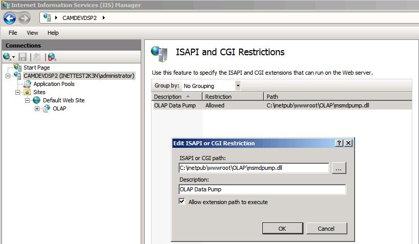Name node in the IIS console, and double-click ISAPI & CGI