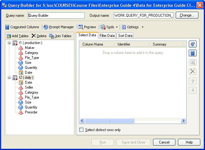 Figure 2: The Query Builder in SAS Enterprise Guide 4.3 Display 2 shows an example of what analysts can do in Enterprise Guide.