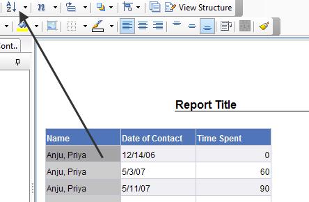 Click the header portion of the report for the log to appear there.