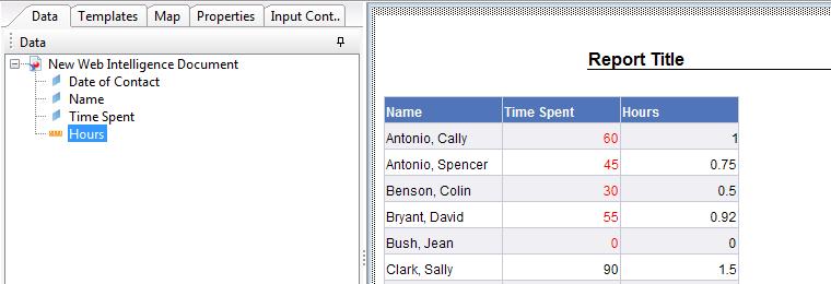 Formatting Options: Adding/Removing Columns Items listed in the Data panel on the left of the report