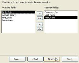 With text already selected in What would you like to name your query? box, type Unmatched_Employee_Benefits then click Finish.