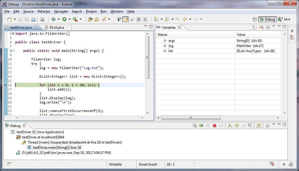 Debug Perspective Debugging 15 This opens the Debug Perspective: Source Variables Execution stack