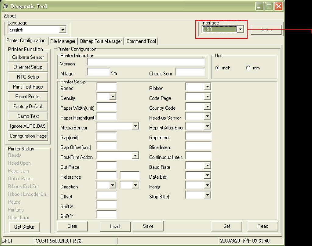 3.5 Diagnostic Tool The Diagnostic Utility is a toolbox that allows users to explore the printer s settings and status; change printer settings; download graphics, fonts, and firmware; create printer