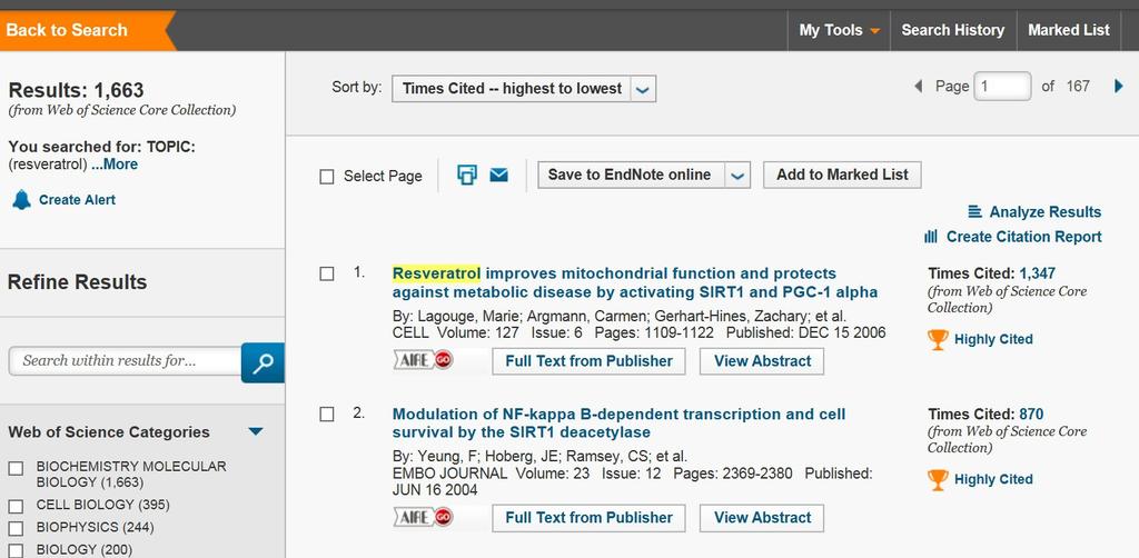 WEB OF SCIENCE: CITATION REPORTS click on Create Citation Reports