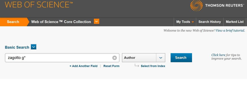 WEB OF SCIENCE: AUTHOR DATA to search an author, enter