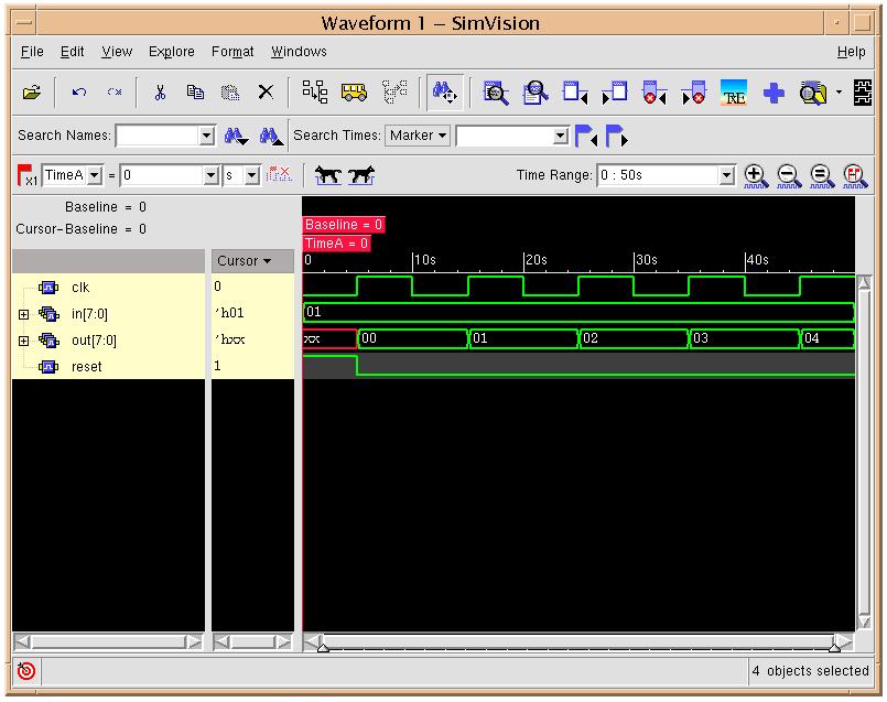 Now, plot the waveforms as you did in Tutorial 3 (select all signals and send them to the waveform browser).