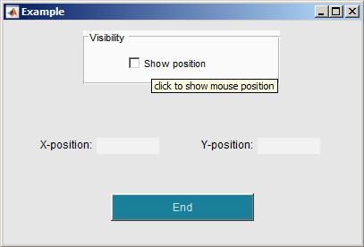 Exercise mouse movements + buttons create application according to picture below button End terminates application Callback of uicontrol left and right mouse button click on figure changes font type