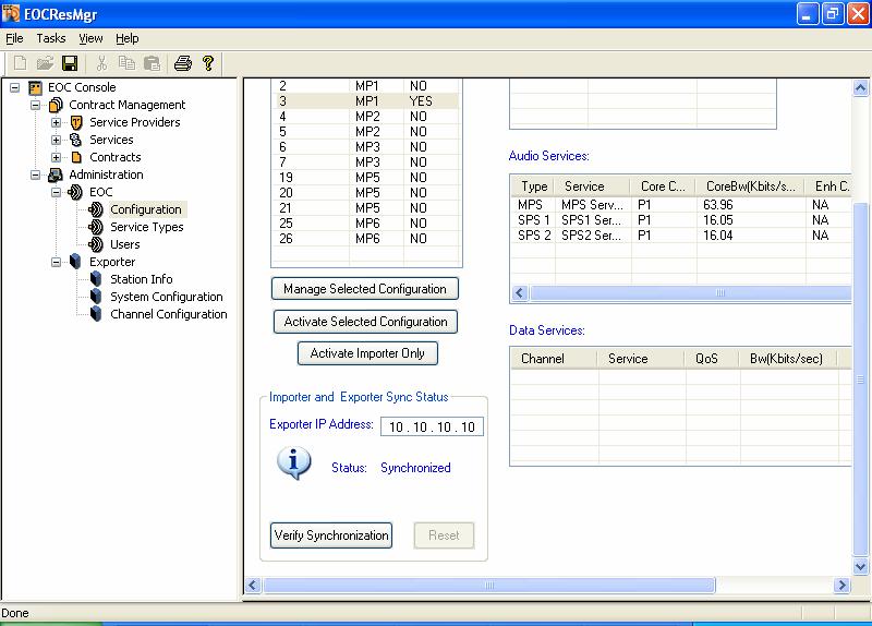 Figure 4 EOCResMgr Window (m) Click on the appropriate Configuration (2 or 3) to select it. (n) Click Activate Importer Only, then click Activate Selected Configuration.