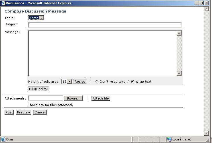 Compose messages using the Compose message button, you can do this from inside a message topic or from the main discussions window.