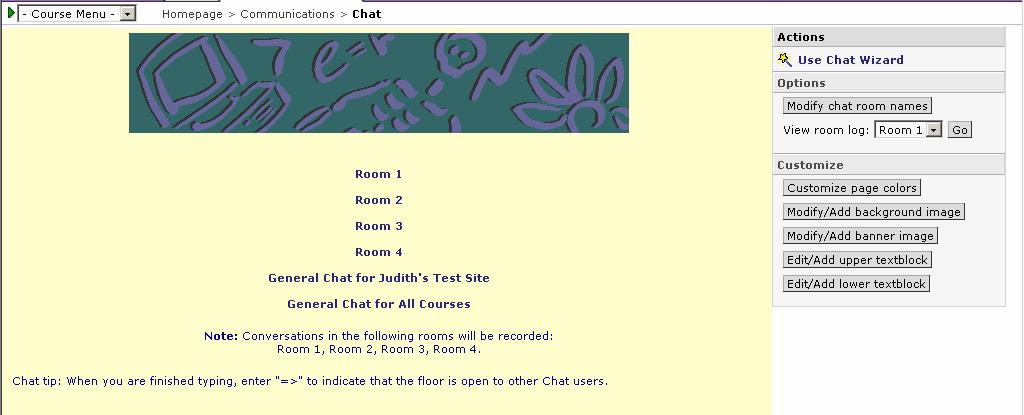 1. Click on the Modify chat room names button. 2. Change the names of the chat rooms. 3. Click on the Update button.