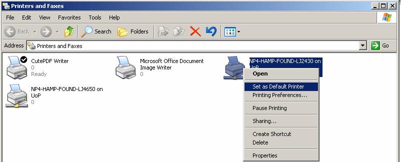 Click on the option Set as Default Printer. 10. Close the Printers and Faxes window. Saving a Document as a PDF File 1.