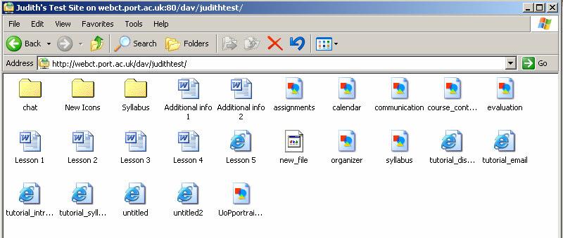 Decide which folder you want to put your files into or create a new folder for the purpose using the File menu, the New command and Folders option. You are now ready to load files onto WebCT.
