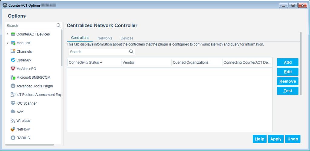 Centralized Network Controller Pane The Console Centralized Network Controller pane provides the following plugin information displays: Controllers Tab Networks Tab Devices Tab Controllers Tab The