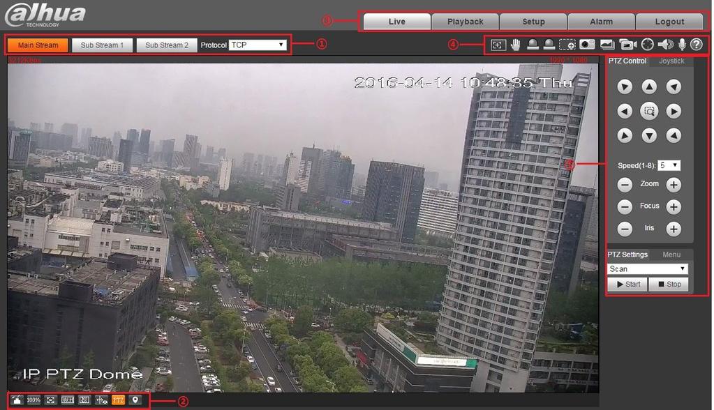 2 Common Operation 2.1 Live Users can implement several operations on the Live interface upon the realtime monitoring image, such as live, snapshot, record and etc.