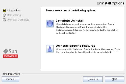 Uninstall Hardware Management Components Using GUI Mode The Uninstall Options screen appears. 4.