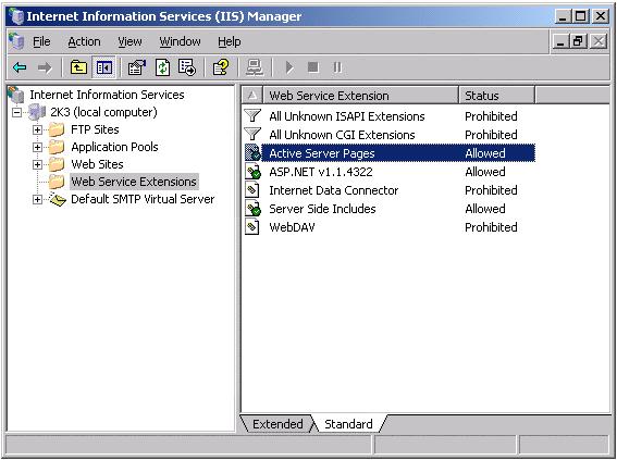 I NSTALLATION 25 In IIS 6, set the status of the Web Service Extension for Server Side Includes and Active